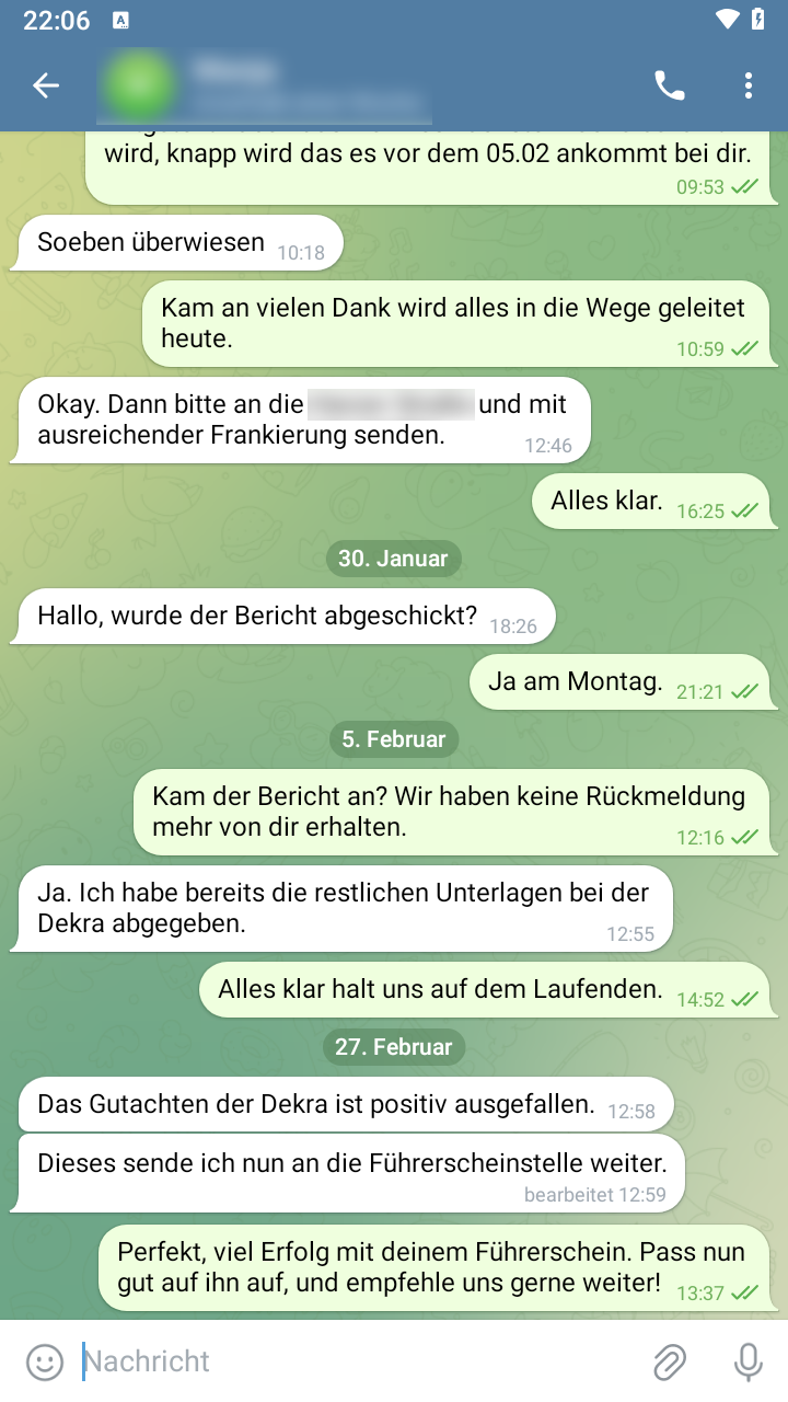 Klienten-Feedback aus unserem Telegram-Kanal